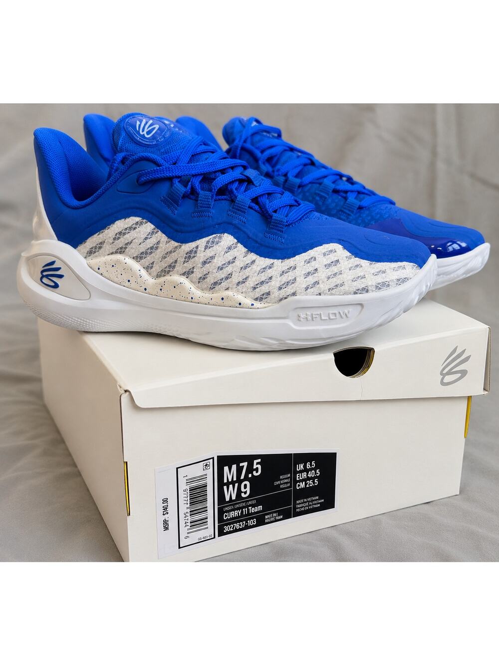Under Armour Curry 11 Team Basketball Shoes Blue White Men’s 7.5 Women’s 9 NWT